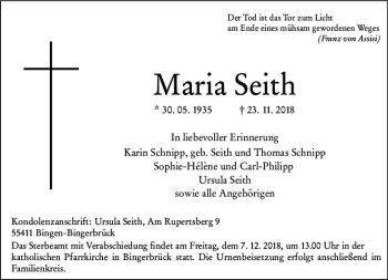 Traueranzeige von Maria Seith von vrm-trauer