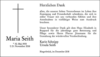 Traueranzeige von Maria Seith von vrm-trauer