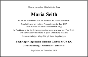 Traueranzeige von Maria Seith von vrm-trauer