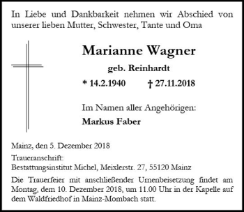 Traueranzeige von Marianne Wagner von vrm-trauer