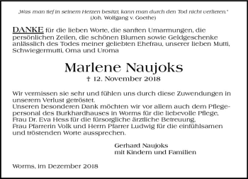 Traueranzeige von Marlene Naujoks von vrm-trauer