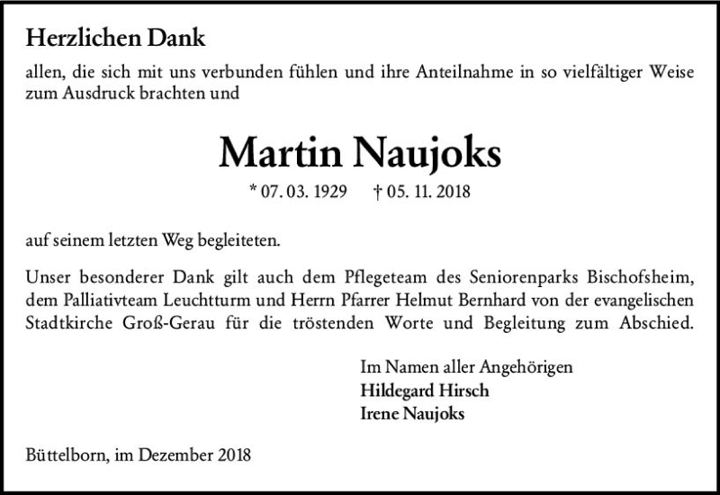  Traueranzeige für Martin Naujoks vom 01.12.2018 aus vrm-trauer