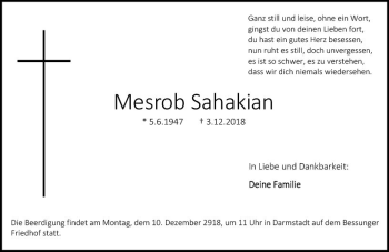 Traueranzeige von Mesrob Sahakian von vrm-trauer