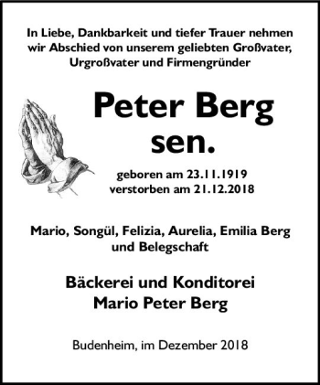 Traueranzeige von Peter Berg von vrm-trauer