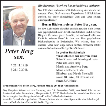 Traueranzeige von Peter Berg von vrm-trauer