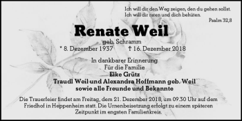 Traueranzeige von Renate Weil von vrm-trauer