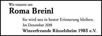 Traueranzeige von Roma Breinl von vrm-trauer