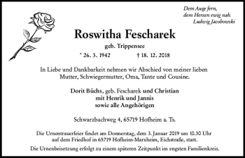 Traueranzeige von Roswitha Fescharek von vrm-trauer