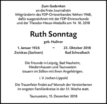 Traueranzeige von Ruth Sonntag von vrm-trauer