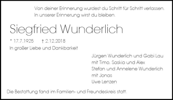 Traueranzeige von Siegfried Wunderlich von vrm-trauer