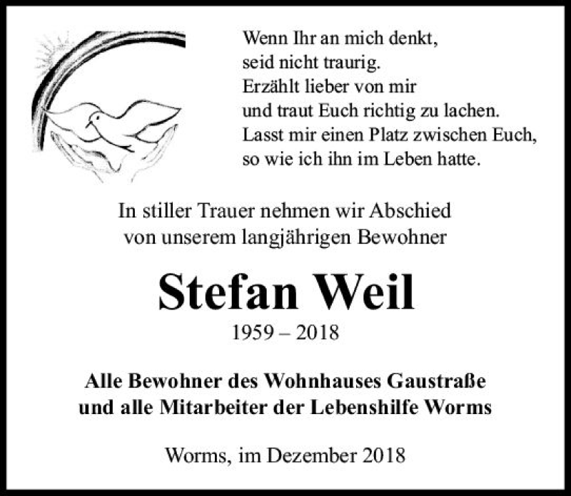  Traueranzeige für Stefan Weil vom 24.12.2018 aus vrm-trauer