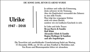 Traueranzeige von Ulrike  von vrm-trauer