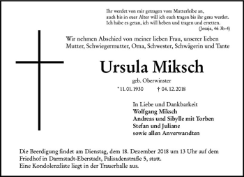 Traueranzeige von Ursula Miksch von vrm-trauer