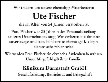 Traueranzeige von Ute Fischer von vrm-trauer