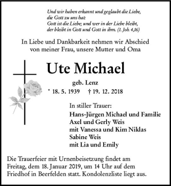 Traueranzeige von Ute Michael von vrm-trauer