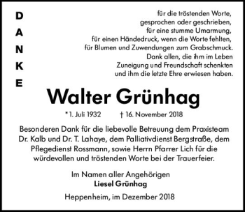 Traueranzeige von Walter Grünhag von vrm-trauer