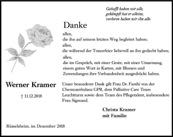 Traueranzeige von Werner Kramer von vrm-trauer
