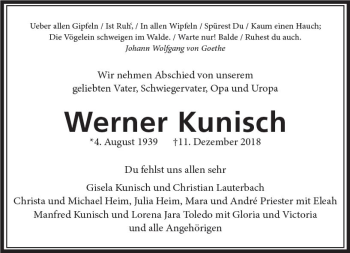 Traueranzeige von Werner Kunisch von vrm-trauer