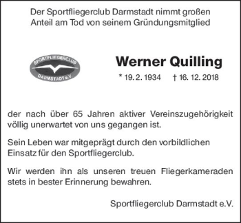 Traueranzeige von Werner Quilling von vrm-trauer