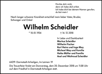 Traueranzeige von Wilhelm Scheidler von vrm-trauer