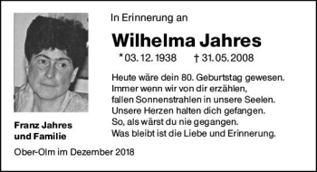 Traueranzeige von Wilhelma Jahres von vrm-trauer