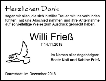 Traueranzeige von Willi Frieß von vrm-trauer