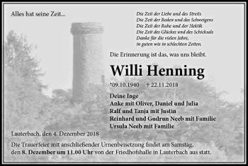Traueranzeige von Willi Henning von VRM Trauer