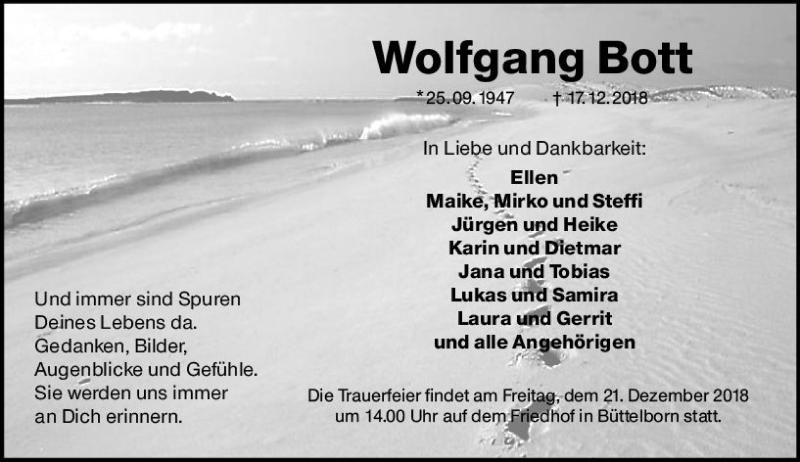  Traueranzeige für Wolfgang Bott vom 19.12.2018 aus vrm-trauer
