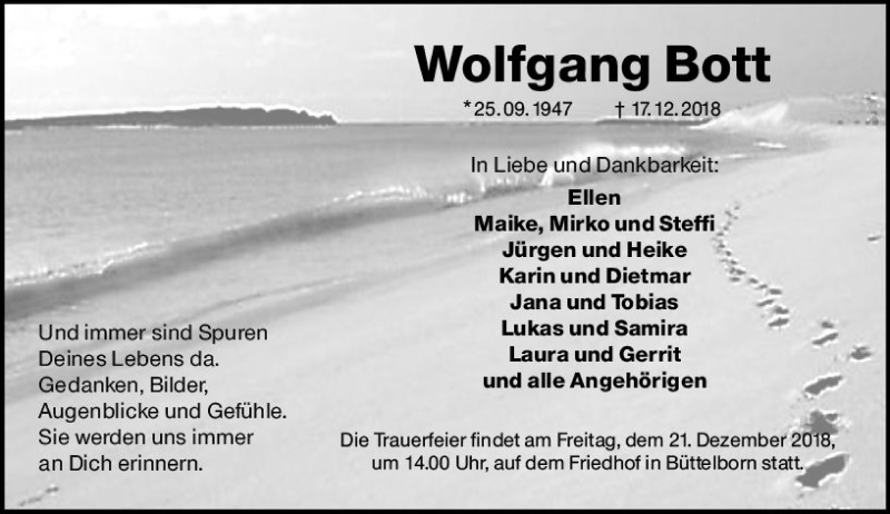  Traueranzeige für Wolfgang Bott vom 20.12.2018 aus vrm-trauer