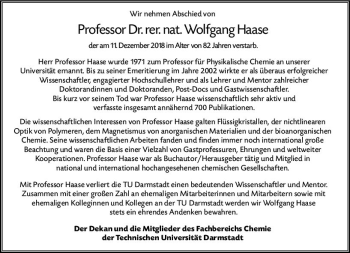 Traueranzeige von Wolfgang Haase von vrm-trauer