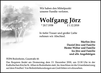 Traueranzeige von Wolfgang Jörz von vrm-trauer