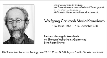 Traueranzeige von Wolfgang Christoph Mario Kroneboch von vrm-trauer