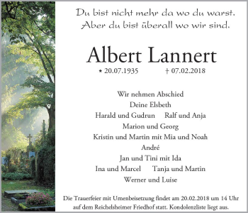 Traueranzeige von Albert Lannert von Trauerportal Rhein Main Presse