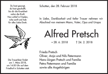 Traueranzeige von Alfred Pretsch von  Kreisanzeiger