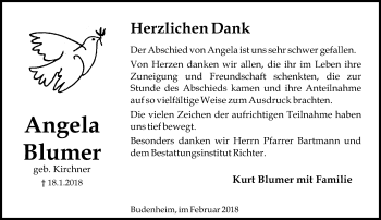 Traueranzeige von Angela Blumer von Trauerportal Rhein Main Presse