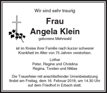 Traueranzeige von Angela Klein von  Camberger Anzeiger