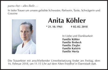 Traueranzeige von Anita Köhler von Trauerportal Rhein Main Presse