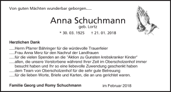 Traueranzeige von Anna Schuchmann von Trauerportal Rhein Main Presse