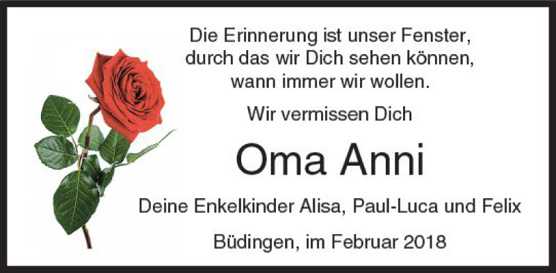  Traueranzeige für Anna Maria Brix vom 24.02.2018 aus  Kreisanzeiger
