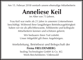Traueranzeige von Anneliese Keil von Trauerportal Rhein Main Presse