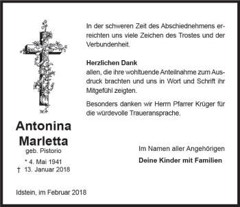 Traueranzeige von Antonia Marletta von Trauerportal Rhein Main Presse