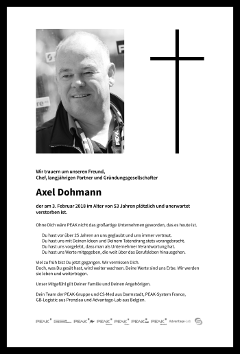 Traueranzeige von Axel Dohmann von Trauerportal Rhein Main Presse