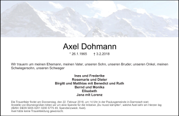 Traueranzeige von Axel Dohmann von Trauerportal Rhein Main Presse
