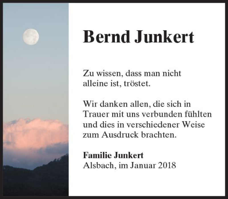  Traueranzeige für Bernd Junkert vom 03.02.2018 aus Trauerportal Rhein Main Presse