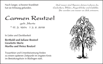Traueranzeige von Carmen Reutzel von  Kreisanzeiger