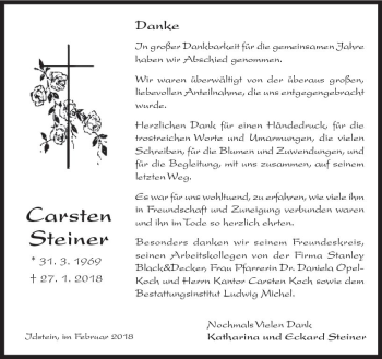 Traueranzeige von Carsten Steiner von Trauerportal Rhein Main Presse