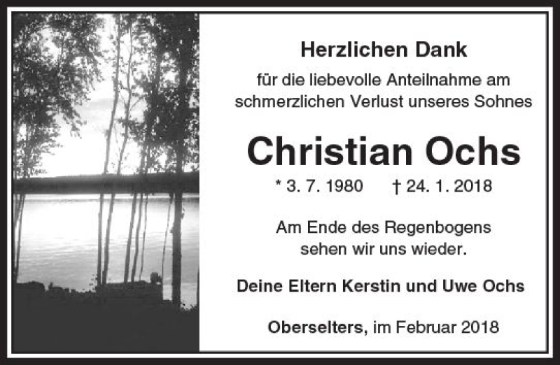  Traueranzeige für Christian Ochs vom 15.02.2018 aus  Camberger Anzeiger