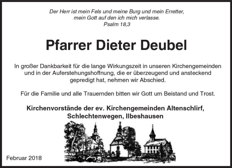  Traueranzeige für Dieter Deubel vom 17.02.2018 aus VRM Trauer