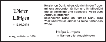 Traueranzeige von Dieter Lüttgen von Trauerportal Rhein Main Presse