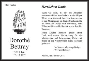Traueranzeige von Dorothé Bettray von VRM Trauer